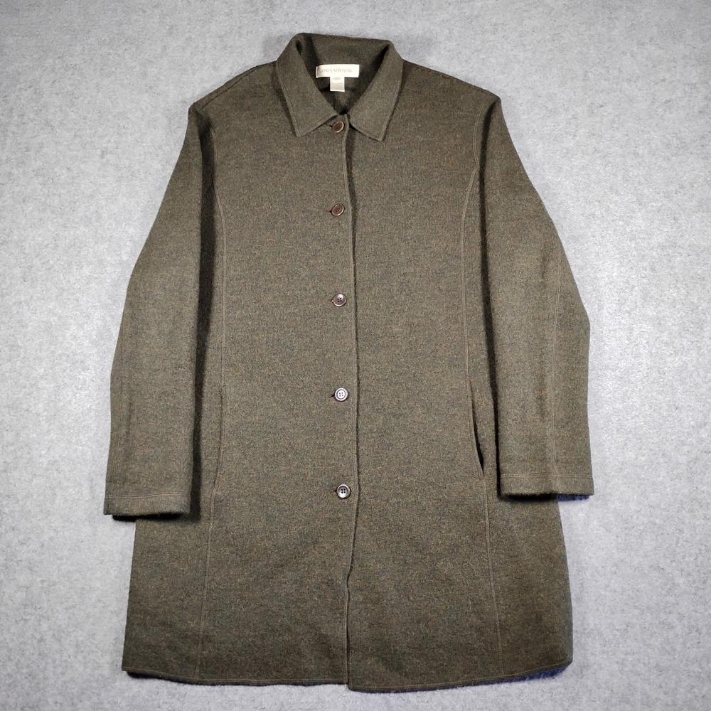 Jones New York Womens Large 100% Merino Wool‎ Button Front Coatigan Olive Green